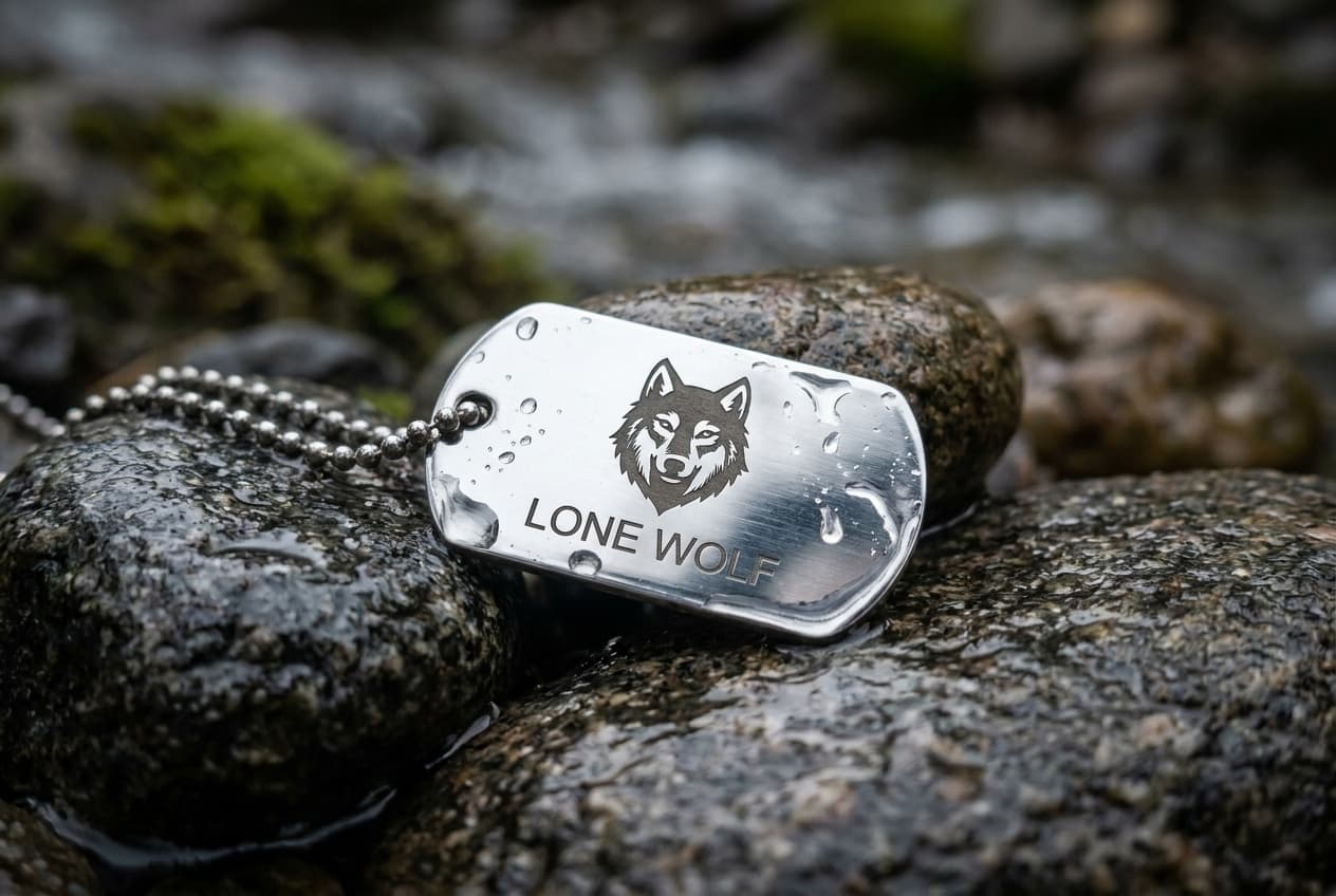 Жетон з вовком та написом LONE WOLF
